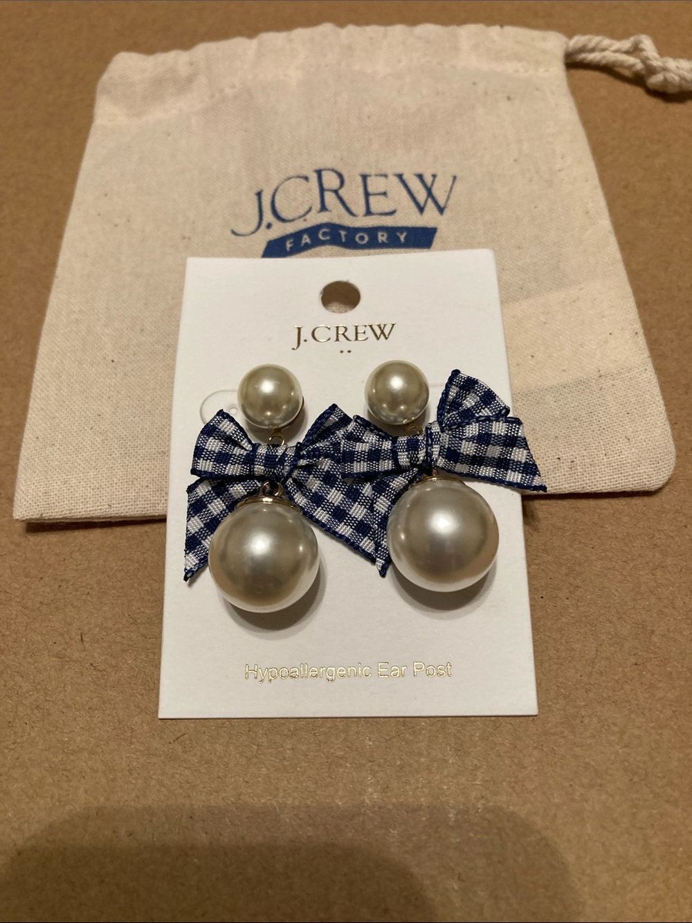 JCrew Factory pearl and bow statement earrings
